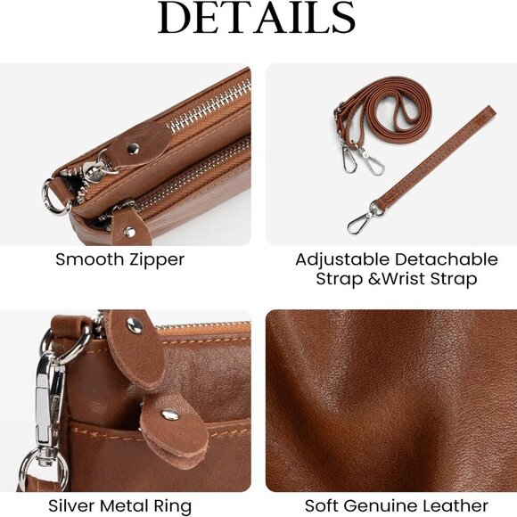 Genuine Leather Wristlet Clutch Wallet Purses with RFID Blocking, Small Crossbod - Picture 5 of 7
